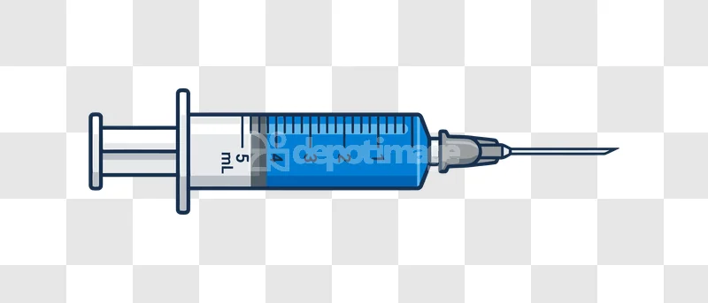 Medical Syringe Blue Liquid Measurements, flat style, blue liquid, clear measurements