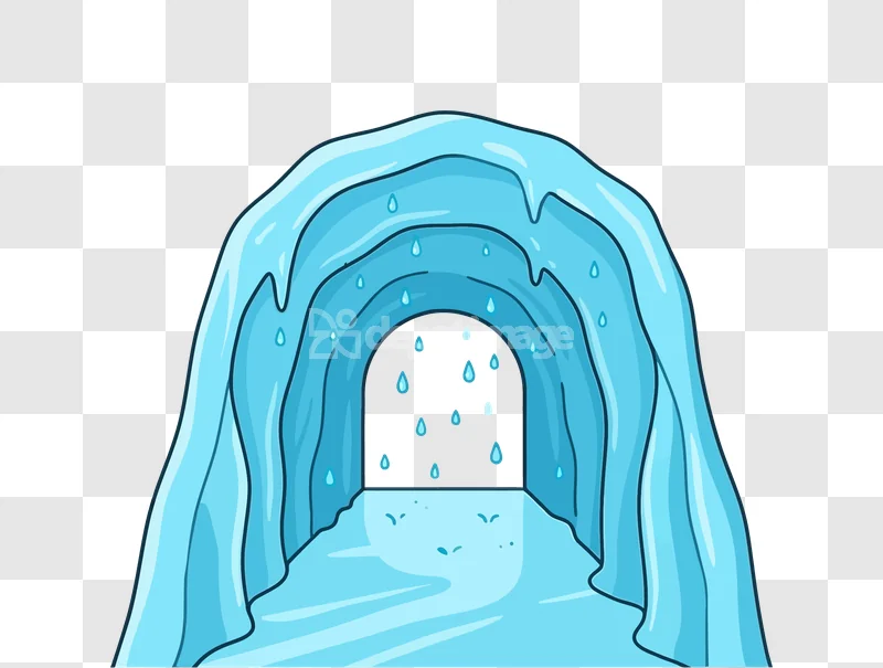 Melting Ice Cave Tunnel Dripping Water cool blue icy cave illustration with falling water droplets.