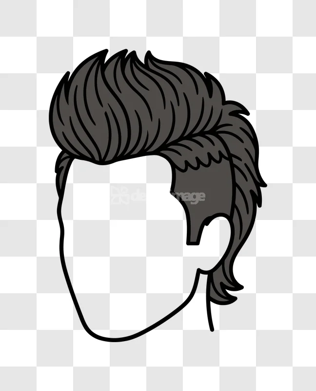 Mens Hair Style Cartoon Illustration dark gray flowing hair on black background