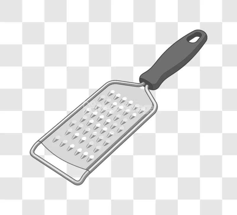 Metal Kitchen Grater Vector Illustration Tool, gray handle, metallic surface, kitchen utensil