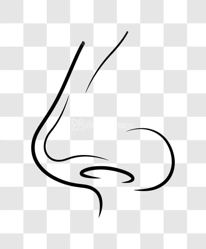 Minimalist Human Nose Side View Line Art black outline on transparent background