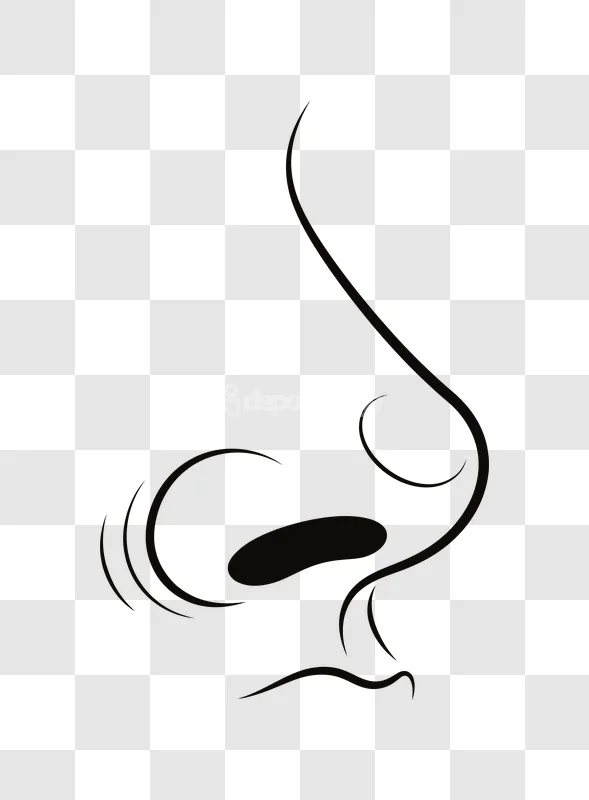 Minimalist Side View Human Nose Icon, dark line art, curved outlines, black