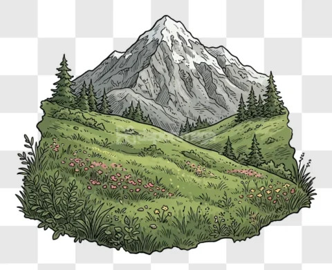 Mountain Landscape Pine Trees Flowers Field