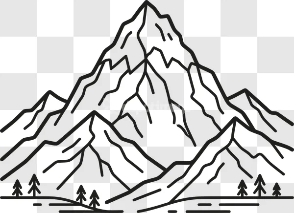 Mountain Range Pine Trees Outline Icon Line dark gray outline mountains with pine trees transparent