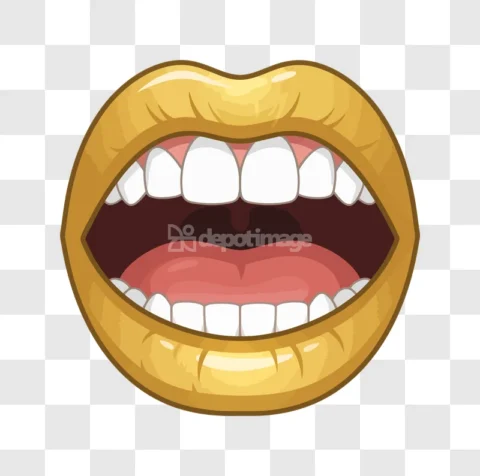 Open Mouth Gold Lips Cartoon Style