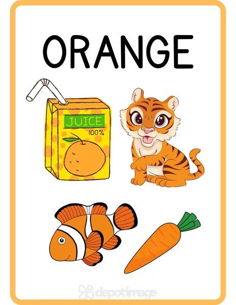 Orange Color Flashcard Juice Tiger Fish Carrot