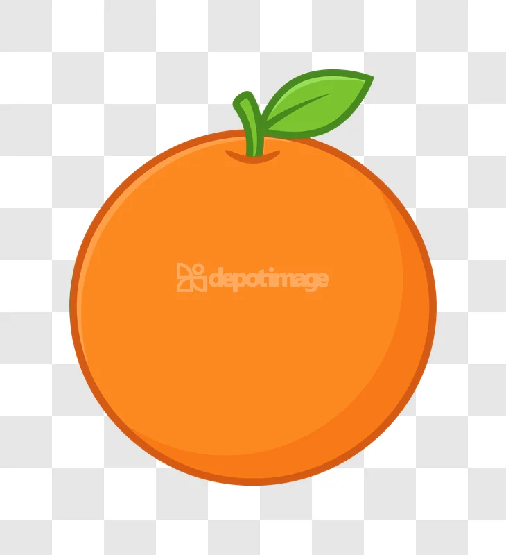 Orange Fruit Green Leaf Cartoon Illustration, vibrant round cartoon style, transparent.