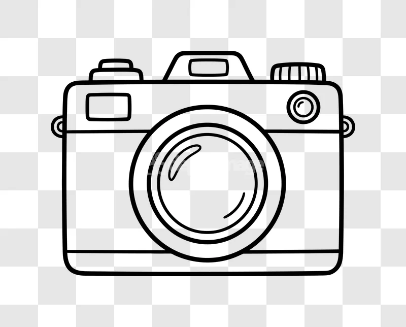 Outline Photo Camera Isolated Icon black line art on transparent background