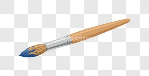Paintbrush Blue Paint Wooden Handle Angled