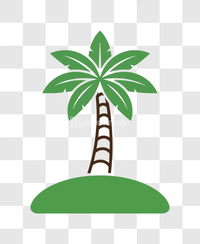 Palm Tree Island Simple Icon: flat-style, green, brown, transparent background