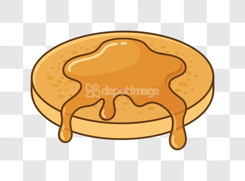 Pancake Honey Syrup Sweet Breakfast, golden-brown pancake, amber syrup, cartoon style