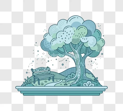 Park Tree Bench Path Nature Illustration
