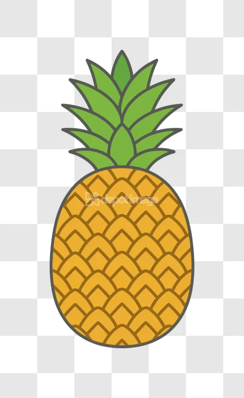 Pineapple Fruit Tropical Colorful Cartoon Icon with green leaves and yellow textured body