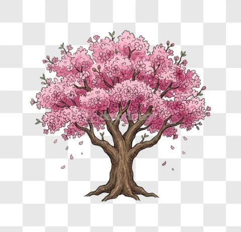 Pink Cherry Blossom Sakura Tree Cartoon