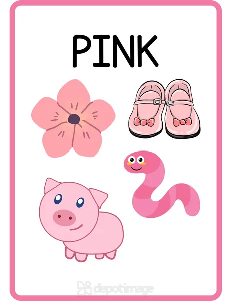 Pink Color Flashcard Pig Flower Shoes Worm
