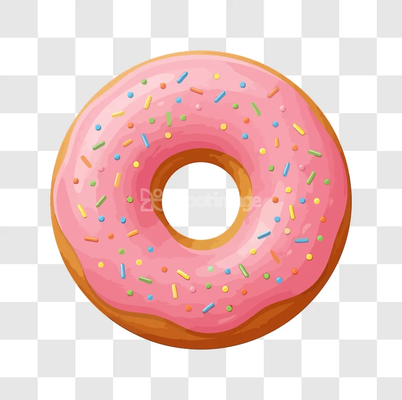 Pink Donut Sprinkles Sweet Dessert Sugar, vibrant pink icing, colorful sprinkles, cartoon style