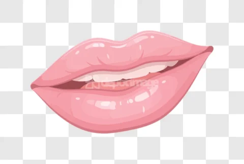 Pink Glossy Lips Human Mouth Teeth