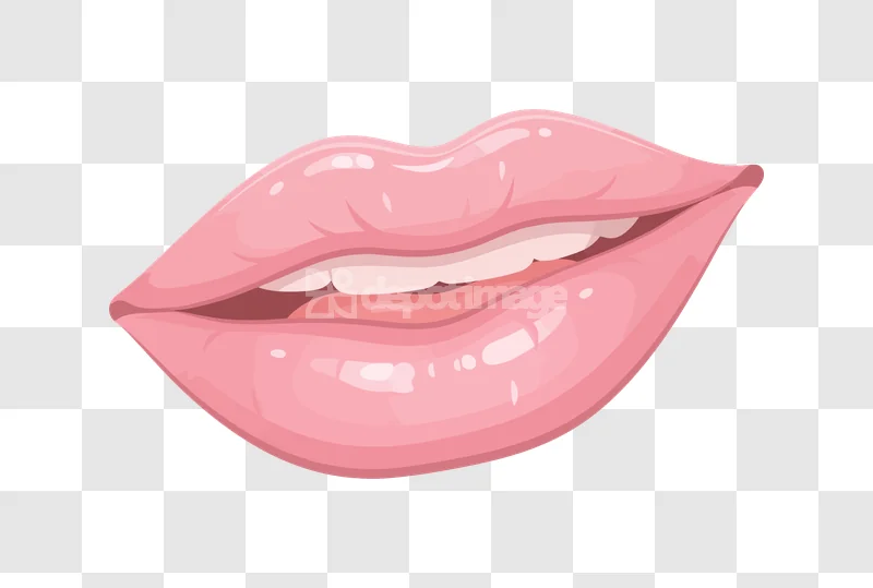 Pink Glossy Lips Human Mouth Teeth, shiny pink cartoon mouth