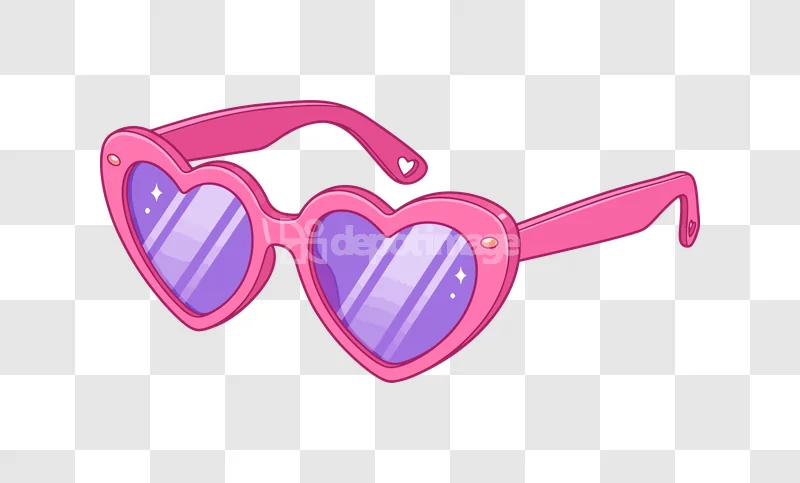 Pink Heart Shaped Sunglasses Cartoon Style, vibrant pink frames, purple lenses, cartoon style