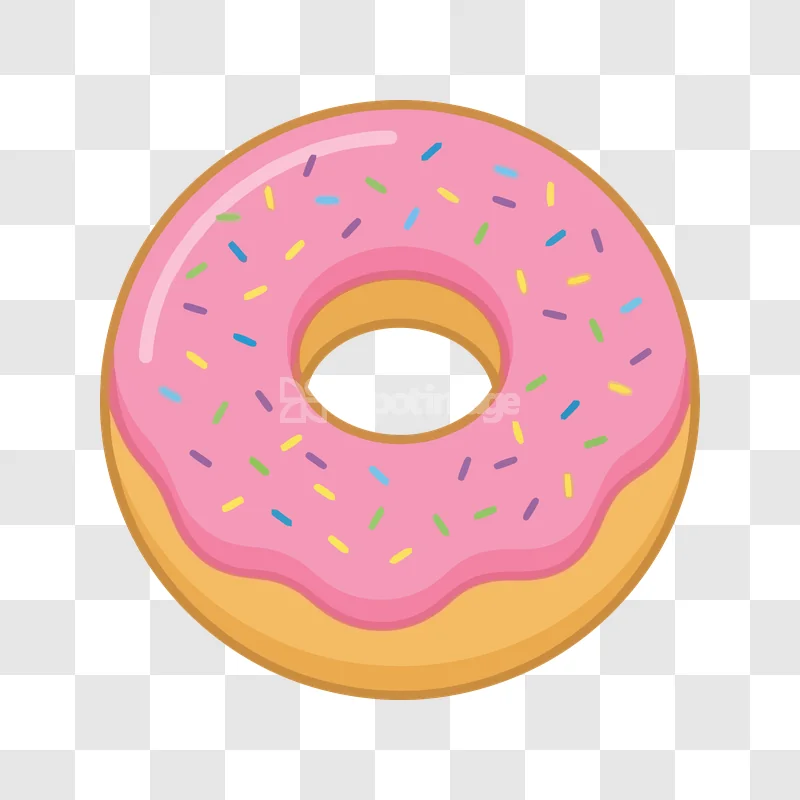 Pink Iced Donut Sprinkles Sweet Dessert: round, pink, colorful, transparent, flat style
