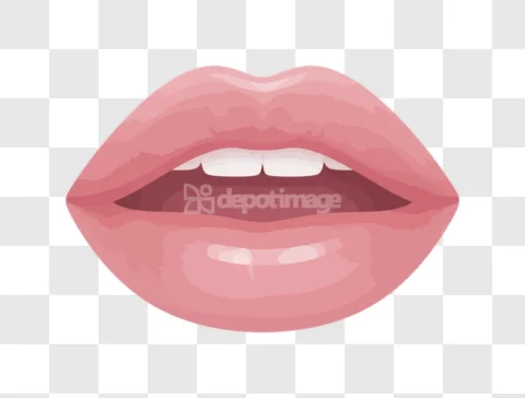 Pink Open Mouth Lips Teeth Glossy