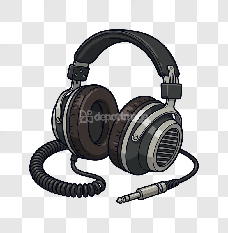 Professional Studio Headphones Audio Jack Cord brown earcups and silver accents on black background