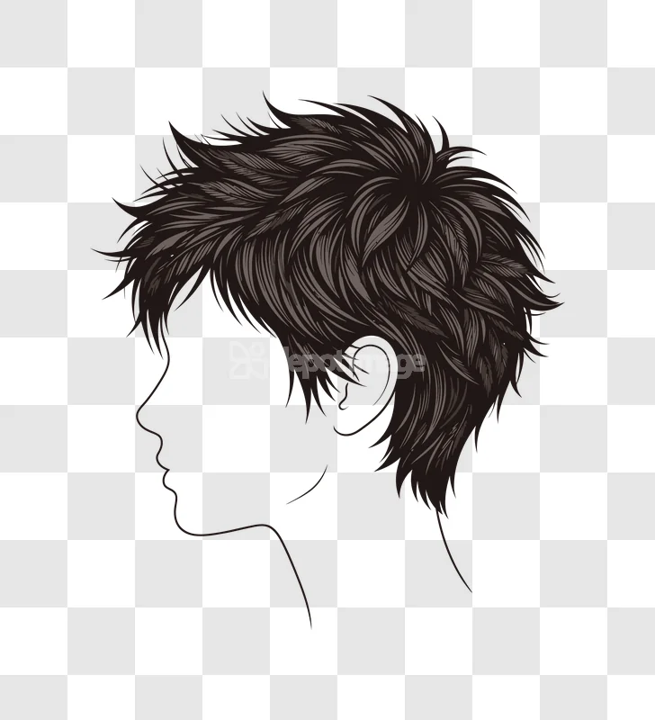 Profile Male Spiky Hair Outline Face dark brown and gray spiky hairstyle illustration with silhouette profile.