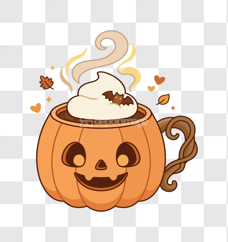Pumpkin Mug Bat Whipped Cream Halloween Drink cute orange pumpkin mug with whipped cream and bat, transparent PNG