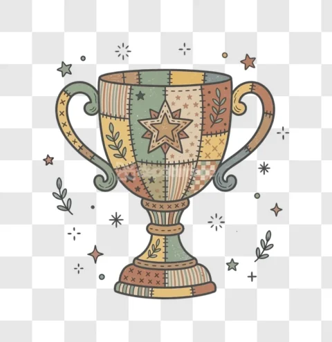 Quilted Trophy Cup Patchwork Style Stars