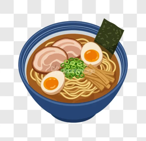 Ramen Noodles Blue Bowl Chop Egg