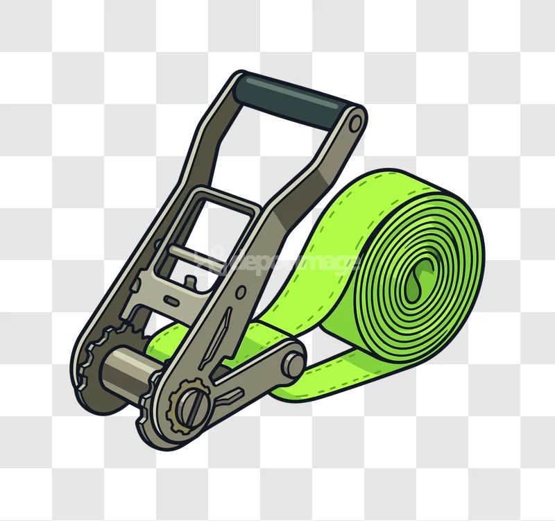 Ratchet Strap Green Webbing Illustration Tool lime green strap gray metal ratchet mechanism transparent PNG.