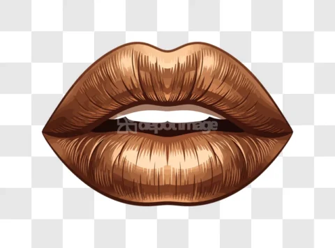 Realistic Brown Lips Open Mouth Vector