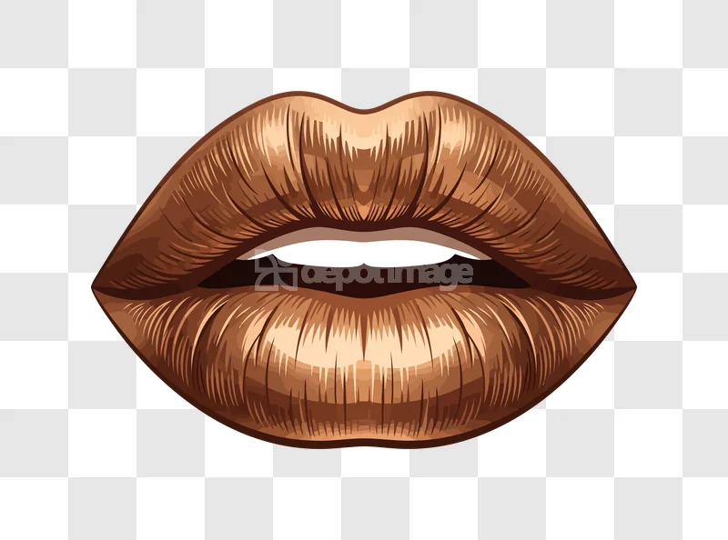 Realistic Brown Lips Open Mouth Vector, glossy brown, textured, transparent background