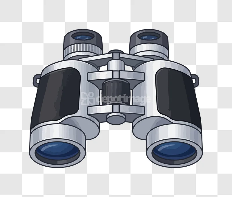 Realistic Gray Metal Binoculars Tool: detailed, gray, black, metal, transparent background
