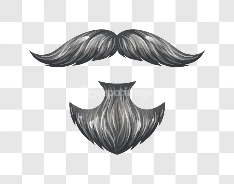 Realistic Gray Mustache Beard Set Illustration with detailed gray hair strands on black background
