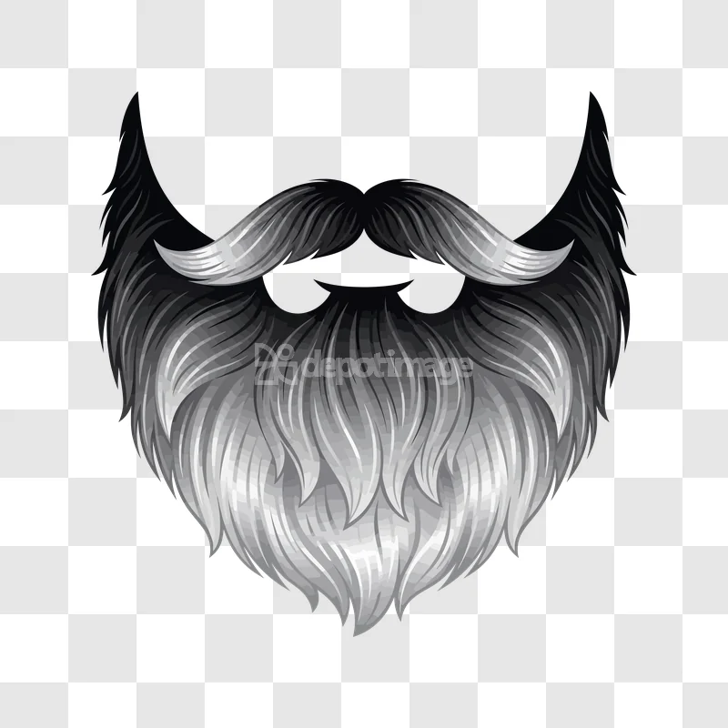 Realistic Old Man Grey Beard Mustache, detailed grey facial hair, transparent background