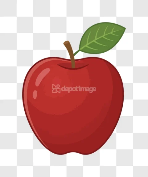 Red Apple With Leaf Stem Fruit
