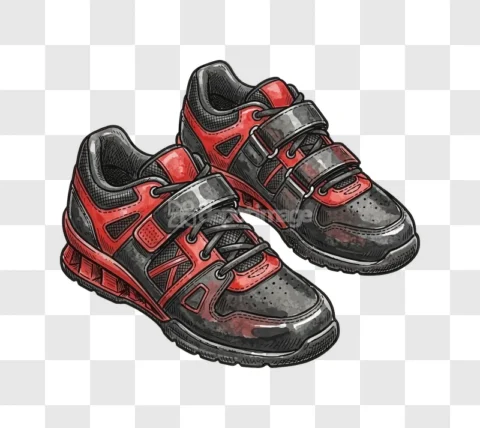 Red Black Athletic Shoes Pair