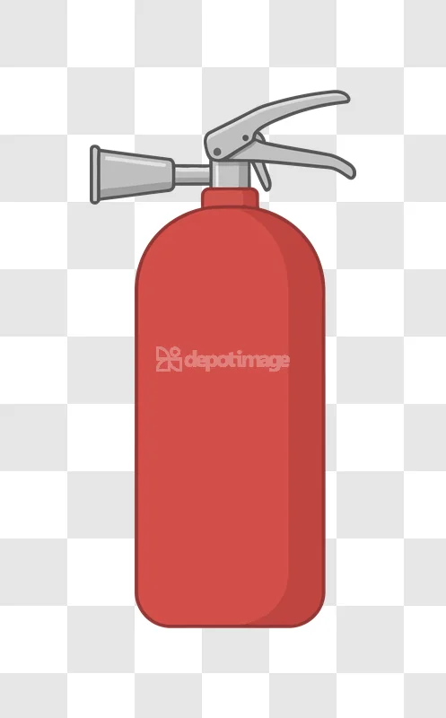 Red Fire Extinguisher Safety Equipment Icon: bright red, gray nozzle, flat style