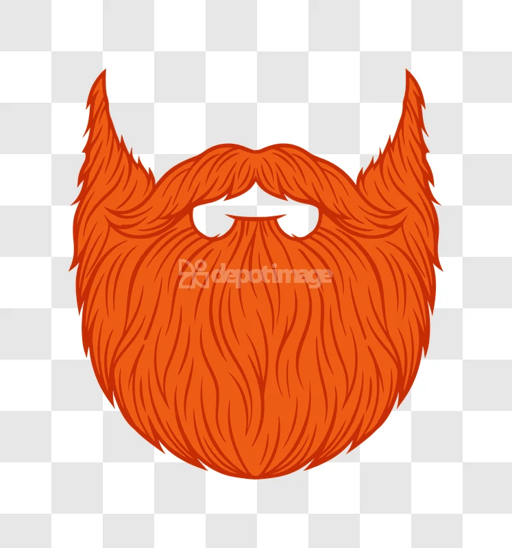 Red Ginger Beard Mustache Hair Mens Fashion: vibrant orange, cartoon style, transparent background