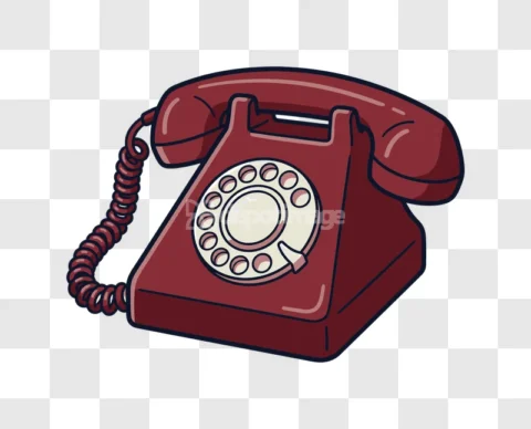 Red Rotary Dial Vintage Landline Phone Cartoon