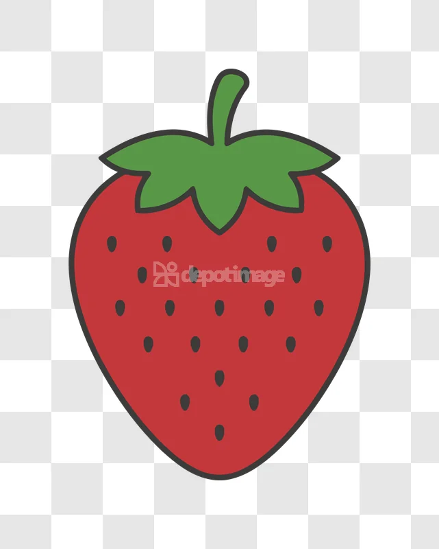 Red Strawberry Fruit Cute Icon, flat style, red, green, black seeds