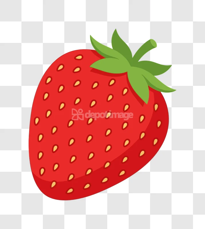 Red Strawberry Fruit Green Leaves Sweet vibrant red fruit with scattered yellow seeds, green leaves
