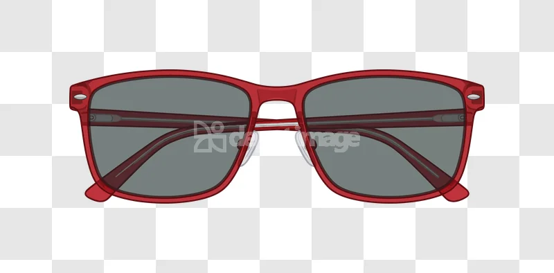 Red Sunglasses Polaroid Front View, vibrant red frame, dark lenses, modern style