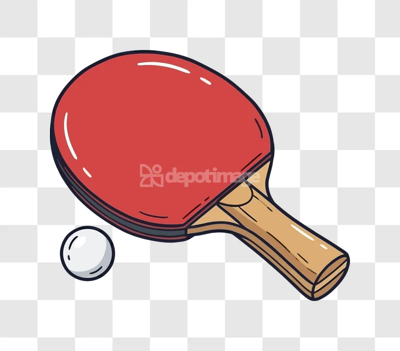 Red Table Tennis Racket Ping Pong Ball outlined illustration, red paddle, white ball