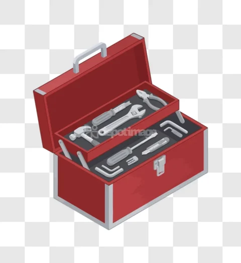 Red Toolbox Open Tools Inside Isometric