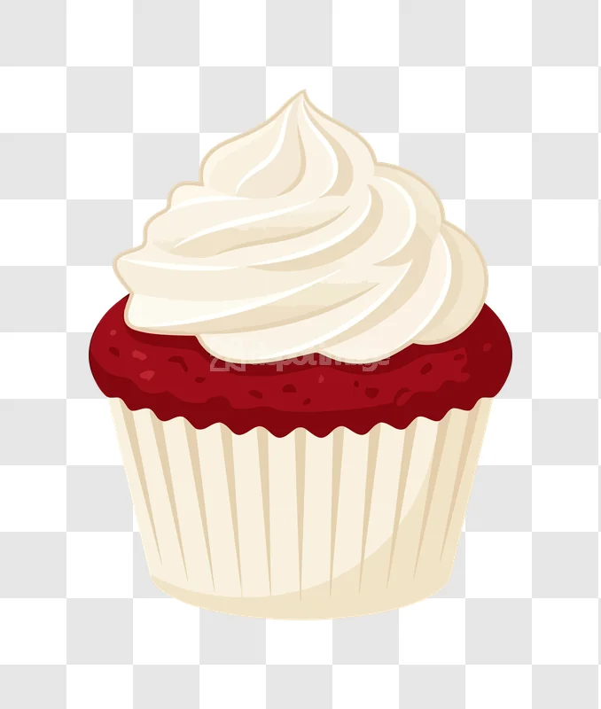 Red Velvet Cupcake Cream Cheese Frosting: vibrant red, creamy white frosting, isolated