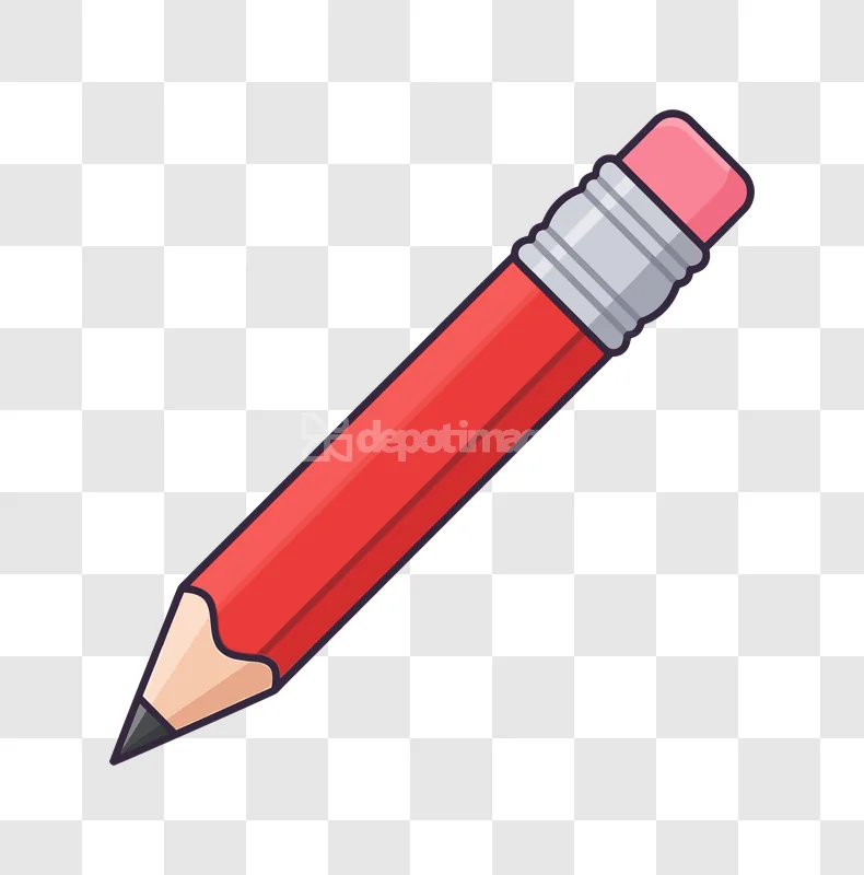 Red Wood Pencil Eraser Tip Sharp, vibrant illustration with pink eraser, sharp graphite