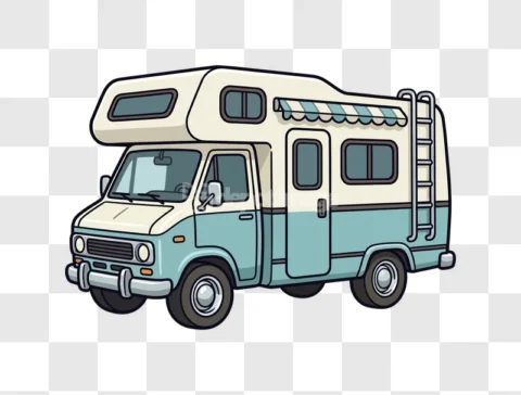 Retro Camper Van Cartoon Style Side