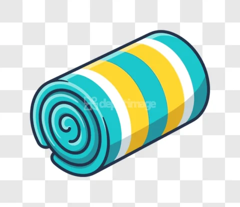 Rolled Beach Towel Striped Yellow Blue